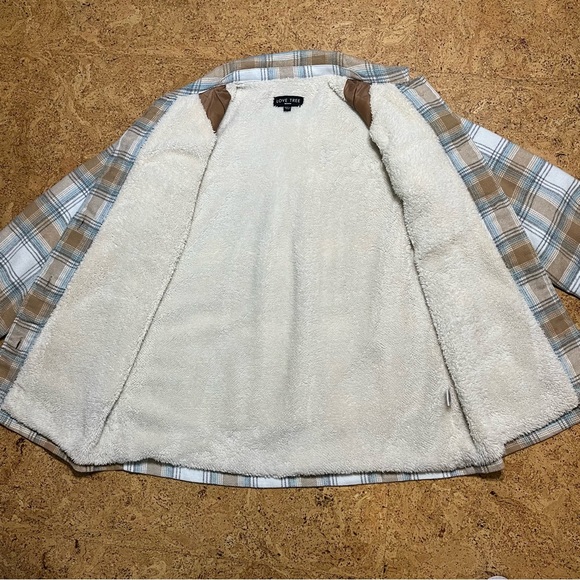 Love Tree Sherpa Lined Flannel Plaid Button Chore Shacket Sz M - Picture 6 of 14